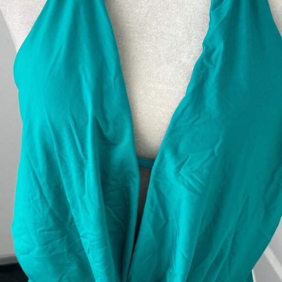 Bar III Turquoise One-Piece Monokini Swimsuit M Cowl Neck Cutout Gold Hardware - Picture 4 of 14